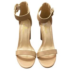 Lulus Nude Ankle Strap Block Heel Sandals Size 7 Minimalist Neutral Heels Formal